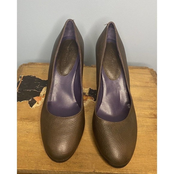 Boden Leather Pebbled High Heel Pumps Made in Spain Brown EU Size 38 = US Size 7 - Picture 2 of 8